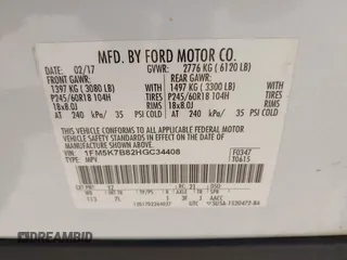 2017 Ford Explorer с VIN 1FM5K7B82HGC34408, выставлен на аукционе IAAI как лот 41695987 с пробегом 177 913 миль миль и . История ставок и продаж доступна на DreamBid. Изображение 9.