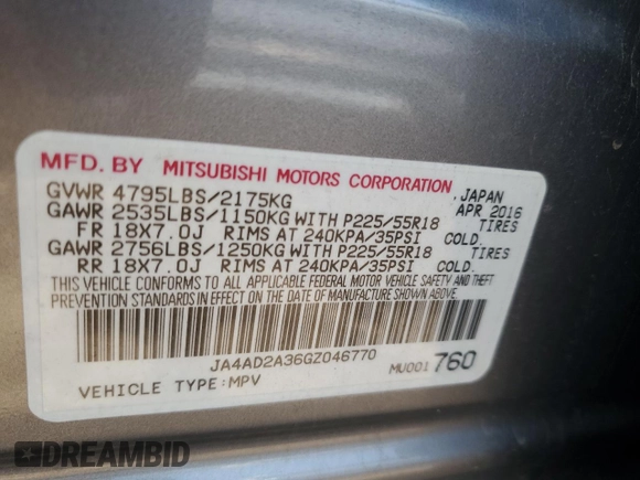 2016 Mitsubishi Outlander ES z VIN JA4AD2A36GZ046770, wystawiony jako Copart lot #59895765 z przebiegiem 121 974 mil mil oraz Czysty tytuł • Clean title. Historia ofert i sprzedaży dostępna na DreamBid. Obrazek 12.