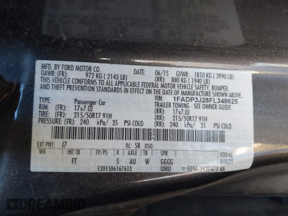 2015 Ford Focus Titanium with VIN 1FADP3J28FL348625, listed as a IAAI auction lot 41674741 with 223,585 mi miles and . Bid and sale history available at carsss.com. Image 9.