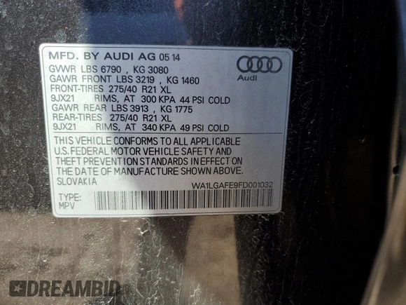 2015 Audi Q7 3.0T Premium Plus with VIN WA1LGAFE9FD001032, listed as a Copart auction lot 52765595 with 146,502 mi miles and Clean Title. Bid and sale history available at carsss.com. Image 13.