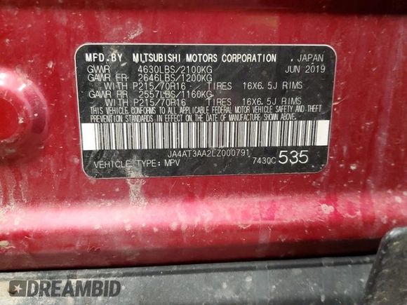 2020 Mitsubishi Eclipse Cross ES with VIN JA4AT3AA2LZ000791, listed as a Copart auction lot 51672075 with 71,448 mi miles and Salvage title. Bid and sale history available at DreamBid. Image 16.