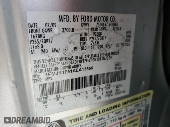 2010 Ford Expedition EL SSV with VIN 1FMJK1F51AEA13556, listed as a Copart auction lot 73652624 with 95,210 mi miles and Non Repairable. Bid and sale history available at carsss.com. Image 14.