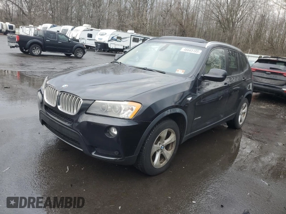 2012 BMW X3 28i with VIN 5UXWX5C50CL720703, listed as a Copart auction lot 46665185 with 143,541 mi miles and Salvage Title. Bid and sale history available at DreamBid. Image 1.
