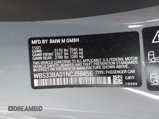 2022 BMW M4 Competition xDrive с VIN WBS33BA01NCJ58456, выставлен на аукционе IAAI как лот 42057802 с пробегом 50 846 миль миль и . История ставок и продаж доступна на DreamBid. Изображение 9.