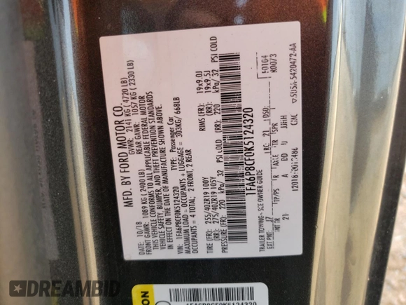 2019 Ford Mustang GT with VIN 1FA6P8CF0K5124320, listed as a Copart auction lot 48339554 with 102,387 mi miles and Salvage title. Bid and sale history available at DreamBid. Image 15.
