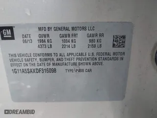 2013 Chevrolet Malibu LS with VIN 1G11A5SAXDF316098, listed as a IAAI auction lot 41980207 with 204,268 mi miles. Bid and sale history available at carsss.com. Image 9.