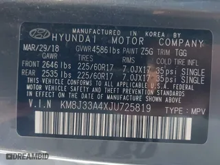 2018 Hyundai Tucson SEL with VIN KM8J33A4XJU725819, listed as a IAAI auction lot 42025469 with 119,866 mi miles. Bid and sale history available at carsss.com. Image 9.