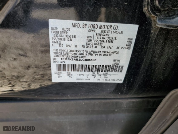 2020 Ford Police Interceptor Utility with VIN 1FM5K8AB2LGB85562, listed as a Copart auction lot 47372845 with 110,579 mi miles and Salvage Title. Bid and sale history available at carsss.com. Image 12.