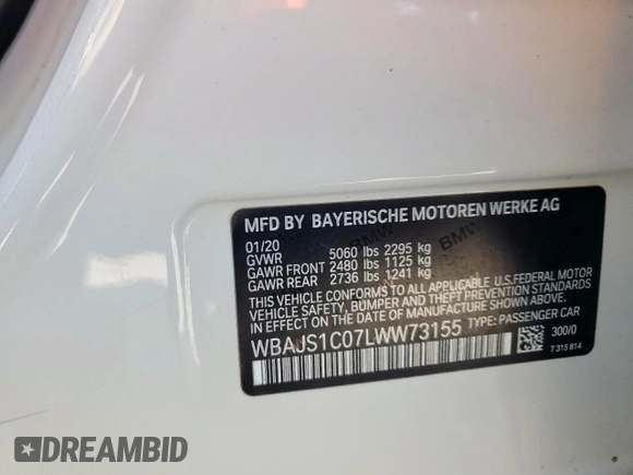 2020 BMW 5 Series 540i с VIN WBAJS1C07LWW73155, выставлен на аукционе Copart как лот 52386635 с пробегом Не указан миль и Списание • Salvage title. История ставок и продаж доступна на DreamBid. Изображение 14.