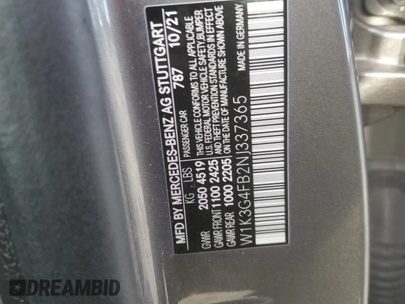 2022 Mercedes-Benz A 220 with VIN W1K3G4FB2NJ337365, listed as a Copart auction lot 44711455 with 29,537 mi miles and Salvage Title. Bid and sale history available at DreamBid. Image 12.