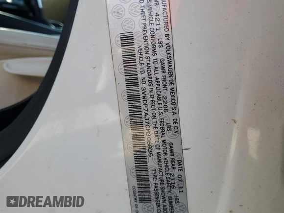 2012 Volkswagen Jetta SE with VIN 3VWDP7AJ7CM306835, listed as a Copart auction lot 63451365 with 183,275 mi miles and Clean title. Bid and sale history available at DreamBid. Image 13.