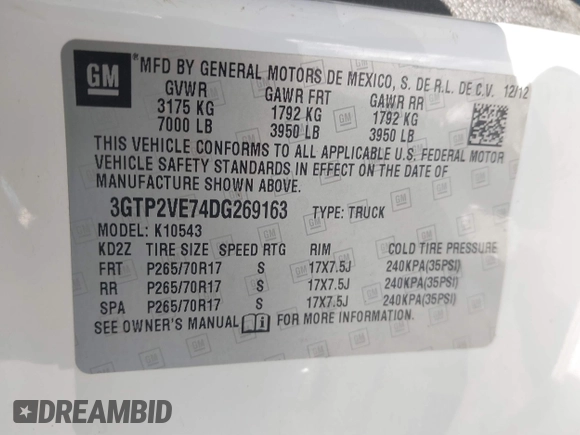 2013 GMC Sierra 1500 SLE z VIN 3GTP2VE74DG269163, wystawiony jako IAAI lot #41212056 z przebiegiem 177 367 mil mil oraz . Historia ofert i sprzedaży dostępna na DreamBid. Obrazek 9.