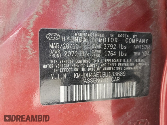 2011 Hyundai Elantra GLS с VIN KMHDH4AE1BU133689, выставлен на аукционе Copart как лот 61598045 с пробегом 144 215 миль миль и Списание • Salvage title. История ставок и продаж доступна на DreamBid. Изображение 13.