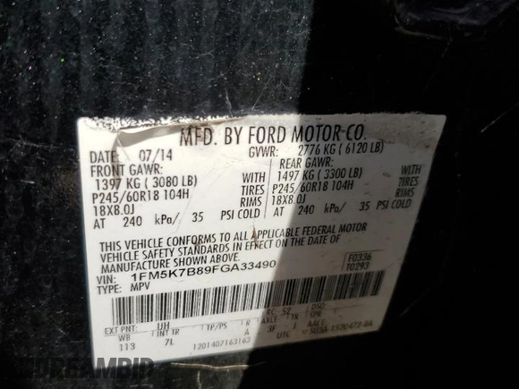 2015 Ford Explorer with VIN 1FM5K7B89FGA33490, listed as a Copart auction lot 53654165 with 162,026 mi miles and Salvage title. Bid and sale history available at DreamBid. Image 14.