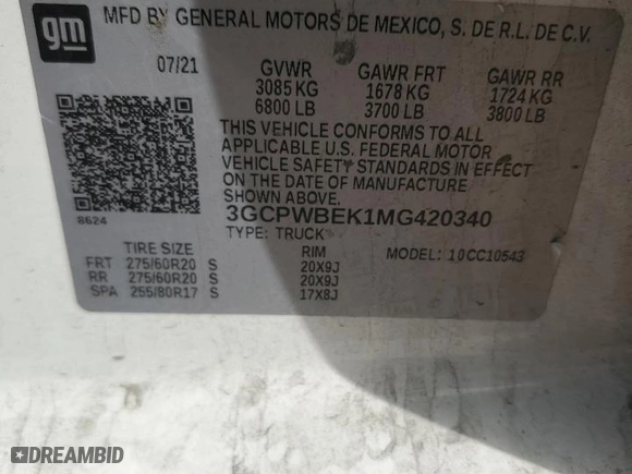 2021 Chevrolet Silverado 1500 Custom with VIN 3GCPWBEK1MG420340, listed as a Copart auction lot 44426005 with 121,142 mi miles and Salvage Title. Bid and sale history available at carsss.com. Image 12.