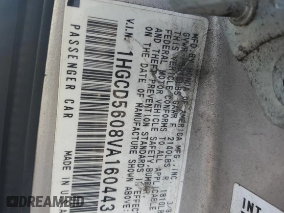 1997 Honda Accord Special Edition with VIN 1HGCD5608VA160443, listed as a Copart auction lot 42258745 with 345,049 mi miles and Salvage Title. Bid and sale history available at carsss.com. Image 12.