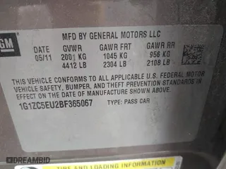 2011 Chevrolet Malibu LT w/1LT with VIN 1G1ZC5EU2BF365067, listed as a IAAI auction lot 41943534 with 100,828 mi miles. Bid and sale history available at carsss.com. Image 9.