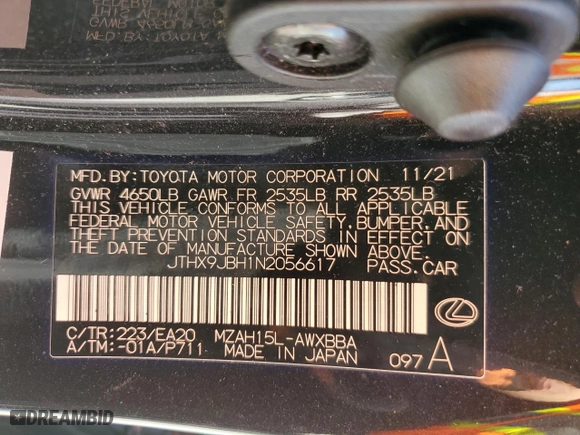 2022 Lexus UX with VIN JTHX9JBH1N2056617, listed as a Copart auction lot 47960103 with 28,948 mi miles. Bid and sale history available at carsss.com. Image 14.