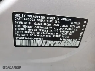 2016 Volkswagen Passat 1.8T SE with VIN 1VWBT7A34GC030092, listed as a Copart auction lot 71264114 with 131,798 mi miles and Salvage Title. Bid and sale history available at carsss.com. Image 12.