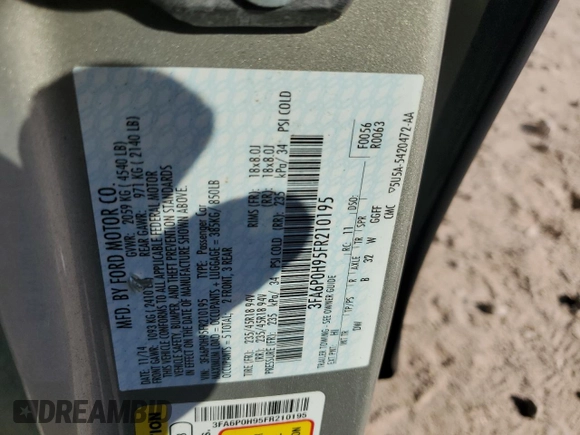 2015 Ford Fusion SE с VIN 3FA6P0H95FR210195, выставлен на аукционе Copart как лот 63781555 с пробегом 166 061 миль миль и Чистый • Clean title. История ставок и продаж доступна на DreamBid. Изображение 12.