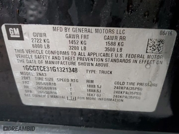 2016 Chevrolet Colorado 4WD LT with VIN 1GCGTCE31G1321348, listed as a Copart auction lot 87598645 with 106,359 mi miles and Salvage Title. Bid and sale history available at carsss.com. Image 12.