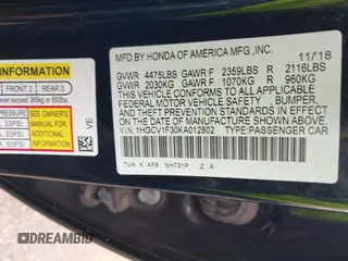2019 Honda Accord Sport with VIN 1HGCV1F30KA012802, listed as a IAAI auction lot 41903148 with 144,883 mi miles and . Bid and sale history available at DreamBid. Image 9.