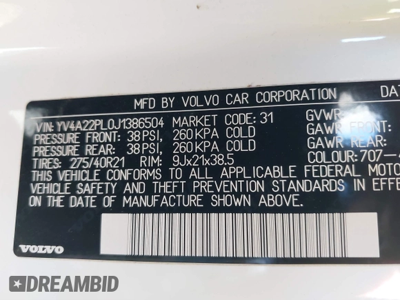 2018 Volvo XC90 Inscription with VIN YV4A22PL0J1386504, listed as a IAAI auction lot 41751916 with 73,081 mi miles. Bid and sale history available at carsss.com. Image 9.