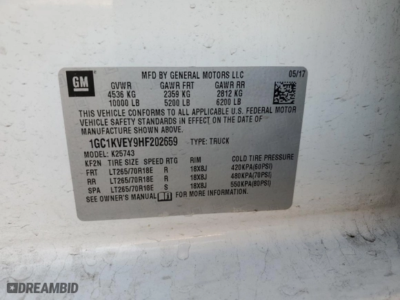 2017 Chevrolet Silverado 2500HD LT with VIN 1GC1KVEY9HF202659, listed as a Copart auction lot 84638464 with 84,623 mi miles and Salvage Title. Bid and sale history available at carsss.com. Image 15.