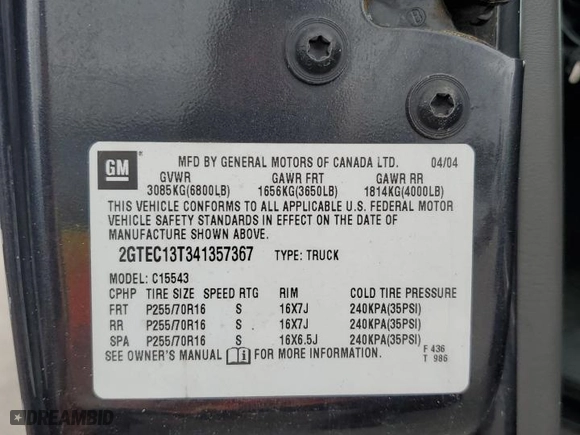 2004 GMC Sierra 1500 Crew Cab SLE with VIN 2GTEC13T341357367, listed as a Copart auction lot 74009444 with NaN miles and Salvage Title. Bid and sale history available at carsss.com. Image 12.