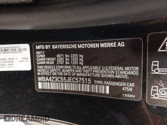 2018 BMW 4 Series 430i xDrive with VIN WBA4Z3C55JEC57515, listed as a IAAI auction lot 42320965 with 74,530 mi miles and . Bid and sale history available at DreamBid. Image 9.