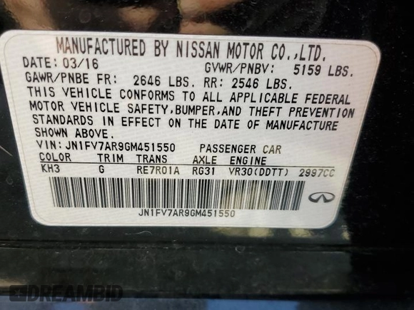 2016 Infiniti Q50 Red Sport 400 with VIN JN1FV7AR9GM451550, listed as a Copart auction lot 48861705 with 76,572 mi miles and Salvage Title. Bid and sale history available at DreamBid. Image 13.