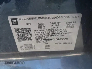 2020 Chevrolet Silverado 1500 Custom with VIN 3GCPWBEHXLG285328, listed as a IAAI auction lot 41851261 with 110,266 mi miles. Bid and sale history available at carsss.com. Image 9.