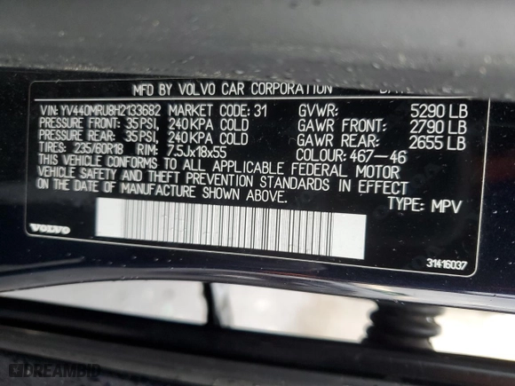 2017 Volvo XC60 Inscription with VIN YV440MRU8H2133682, listed as a Copart auction lot 49956955 with 102,442 mi miles and Salvage Title. Bid and sale history available at carsss.com. Image 14.