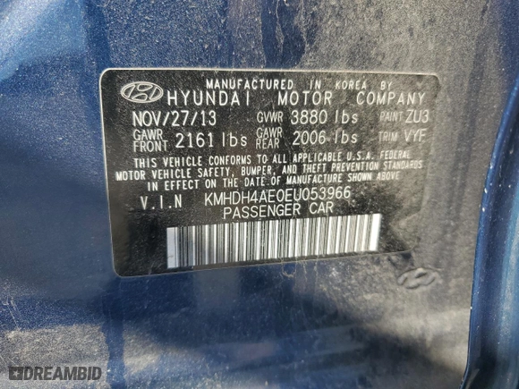 2014 Hyundai Elantra SE with VIN KMHDH4AE0EU053966, listed as a Copart auction lot 47982645 with 104,330 mi miles and Salvage Title. Bid and sale history available at carsss.com. Image 13.