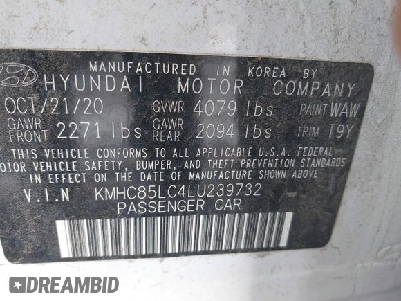 2020 Hyundai Ioniq SEL z VIN KMHC85LC4LU239732, wystawiony jako IAAI lot #41002757 z przebiegiem 76 379 mil mil oraz . Historia ofert i sprzedaży dostępna na DreamBid. Obrazek 9.