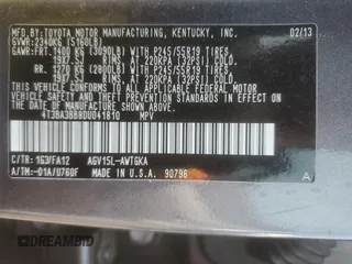 2013 Toyota Venza LE z VIN 4T3BA3BB8DU041810, wystawiony jako Copart lot #60550585 z przebiegiem 170 076 mil mil oraz Szkoda całkowita • Salvage title. Historia ofert i sprzedaży dostępna na DreamBid. Obrazek 13.