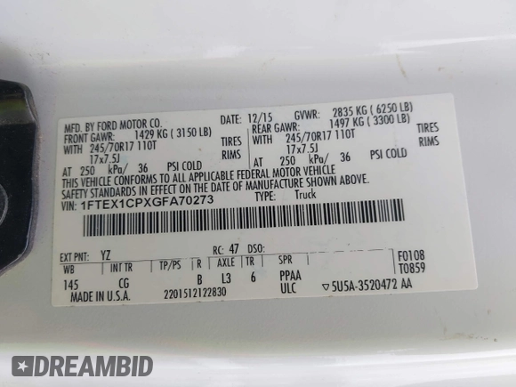 2016 Ford F-150 XL с VIN 1FTEX1CPXGFA70273, выставлен на аукционе IAAI как лот 42219759 с пробегом 161 608 миль миль и . История ставок и продаж доступна на DreamBid. Изображение 9.