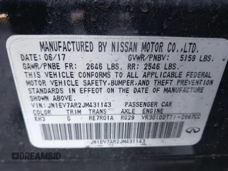 2018 Infiniti Q50 3.0t SPORT with VIN JN1EV7AR2JM431143, listed as a IAAI auction lot 41462063 with Not Provided miles. Bid and sale history available at carsss.com. Image 8.