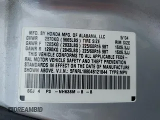 2004 Honda Odyssey EX-RES z VIN 5FNRL18804B121844, wystawiony jako Copart lot #53390135 z przebiegiem 284 065 mil mil oraz Szkoda całkowita • Salvage title. Historia ofert i sprzedaży dostępna na DreamBid. Obrazek 14.