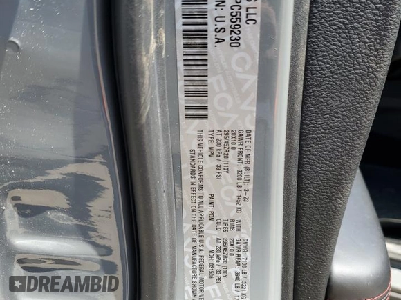 2023 Dodge Durango R/T Plus with VIN 1C4SDJCT2PC559230, listed as a Copart auction lot 53747975 with 22,765 mi miles and Salvage title. Bid and sale history available at DreamBid. Image 14.
