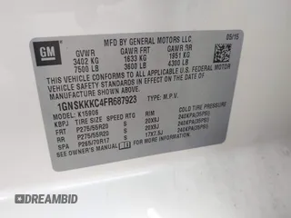 2015 Chevrolet Suburban LTZ with VIN 1GNSKKKC4FR687923, listed as a IAAI auction lot 42192062 with 139,873 mi miles and . Bid and sale history available at DreamBid. Image 9.