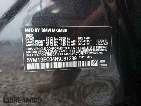 2022 BMW X3 M z VIN 5YM13EC04N9J81389, wystawiony jako Copart lot #68118072 z przebiegiem Nie podano mil oraz . Historia ofert i sprzedaży dostępna na DreamBid. Obrazek 13.