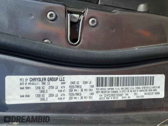 2013 Dodge Journey SE с VIN 3C4PDCAB9DT656887, выставлен на аукционе Copart как лот 54791315 с пробегом 130 394 миль миль и Списание • Salvage title. История ставок и продаж доступна на DreamBid. Изображение 13.