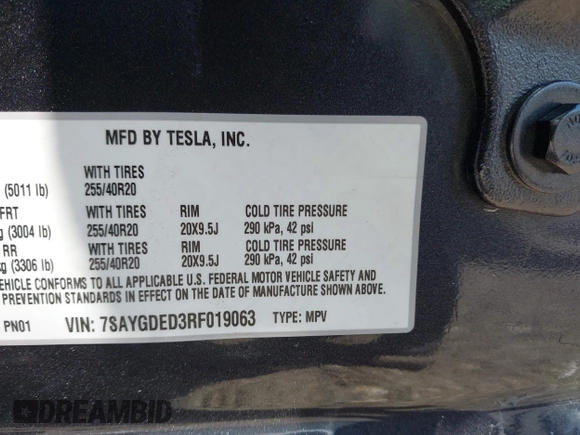 2024 Tesla Model Y with VIN 7SAYGDED3RF019063, listed as a IAAI auction lot 42061888 with 13,763 mi miles and . Bid and sale history available at DreamBid. Image 9.