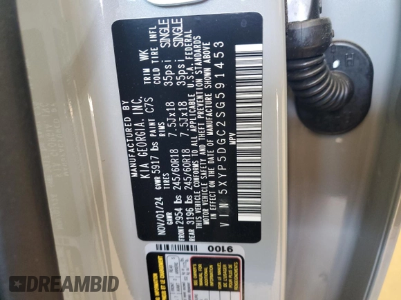 2025 Kia Telluride SX X-Line with VIN 5XYP5DGC2SG591453, listed as a Copart auction lot 55469695 with 4,027 mi miles and Salvage title. Bid and sale history available at DreamBid. Image 13.