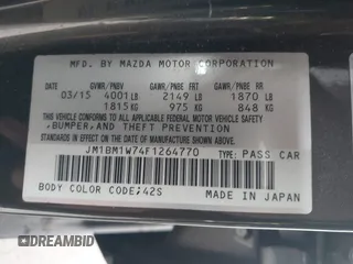 2015 Mazda 3 i Grand Touring with VIN JM1BM1W74F1264770, listed as a IAAI auction lot 42290722 with 161,617 mi miles and . Bid and sale history available at DreamBid. Image 9.