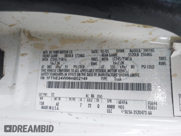 2006 Ford Econoline Cargo with VIN 1FTNE24W06HB02149, listed as a IAAI auction lot 42055924 with 229,432 mi miles and . Bid and sale history available at DreamBid. Image 9.
