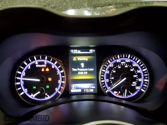 2015 Infiniti Q50 Premium with VIN JN1BV7AR5FM405808, listed as a Copart auction lot 46289625 with 110,441 mi miles and Salvage Title. Bid and sale history available at carsss.com. Image 9.