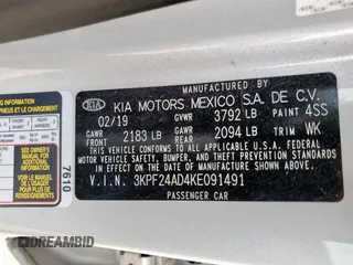 2019 Kia Forte LXS with VIN 3KPF24AD4KE091491, listed as a Copart auction lot 57392625 with 105,931 mi miles and Salvage title. Bid and sale history available at DreamBid. Image 12.