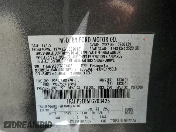 2015 Ford Taurus SEL z VIN 1FAHP2E86FG203425, wystawiony jako Copart lot #52261295 z przebiegiem 78 575 mil mil oraz Szkoda całkowita • Salvage title. Historia ofert i sprzedaży dostępna na DreamBid. Obrazek 12.